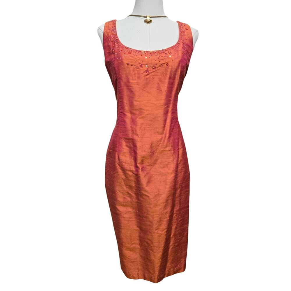 KIR Vtg 90s Y2K Fairy Baddie Going Out Beaded Raw Silk Iridescent Midi Dress 12